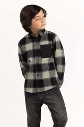 Junior Boy Green And Black Casual Shirt 224-317-006